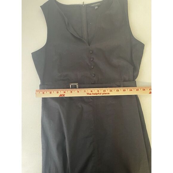 Banana Republic Size 6 Dress Black Linen Blend Cotton Spandex Midi Fit Belted - Picture 9 of 10
